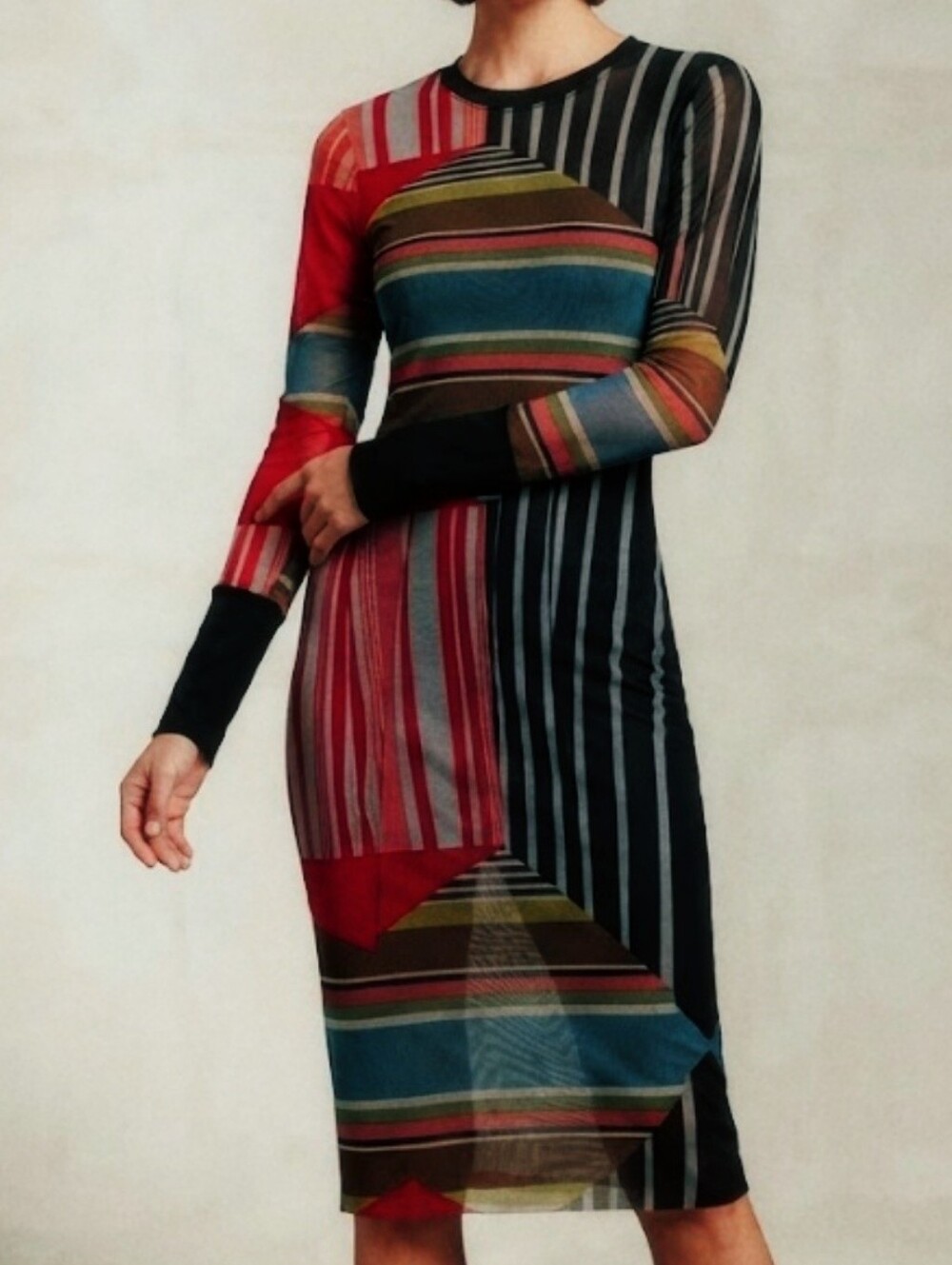 Long Sleeve Multicolor Striped Midi Dress